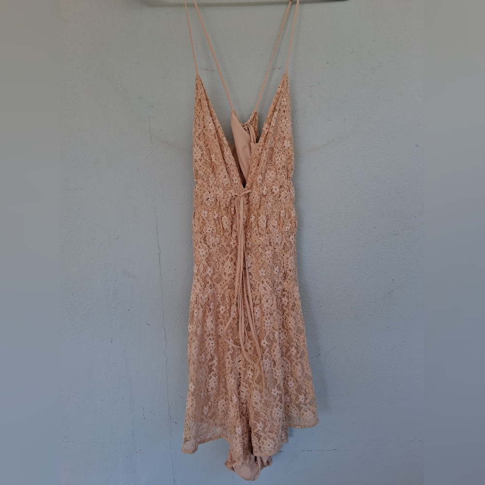 Free People Peach Lace Backless Romper